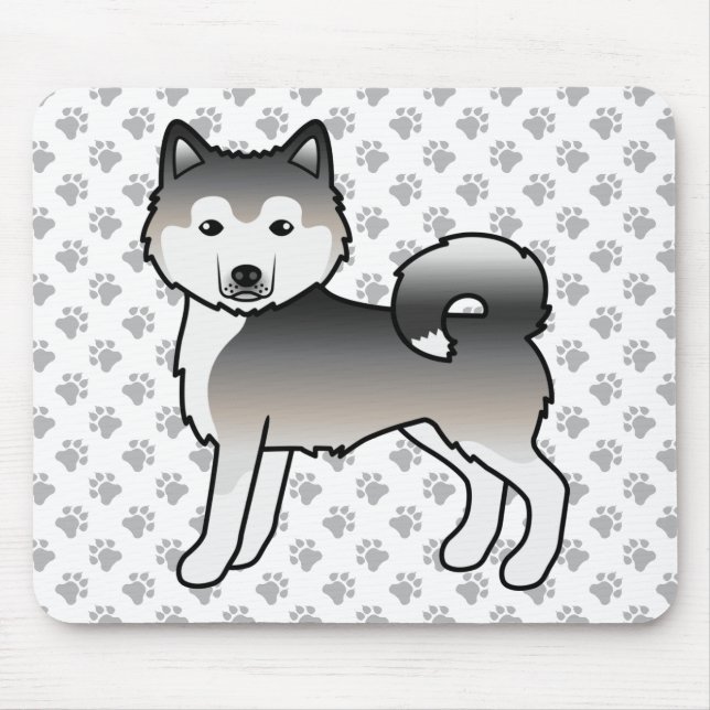 Gray Alaskan Malamute Niedlich Cartoon Dog Mousepad (Vorne)