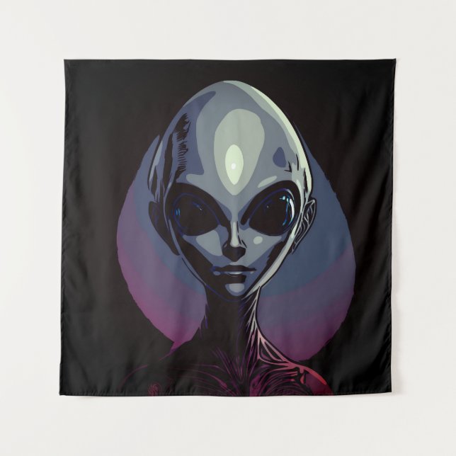 Gray Alien Extraterrestriale Kunst Wandteppich (Vorderseite)