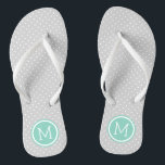 Gray and Aqua Tiny Dots Monogram Flip Flops<br><div class="desc">Maßgeschneiderte gedreht Flop Sandalen mit einem niedlichen gürtelförmigen Polka-Punktmuster und einem eigenen Monogramm oder einem anderen Text in einem Kreisrahmen. Klicken Sie auf Anpassen,  um Schriftart und Farben zu ändern oder eigene Bilder hinzuzufügen,  um ein einzigartiges Design zu erstellen!</div>