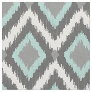 Gray and Aqua Tribal Ikat Zickzack Stoff