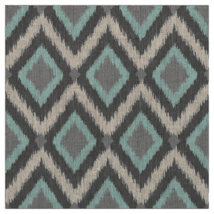 Gray and Aqua Tribal Ikat Zickzack Stoff
