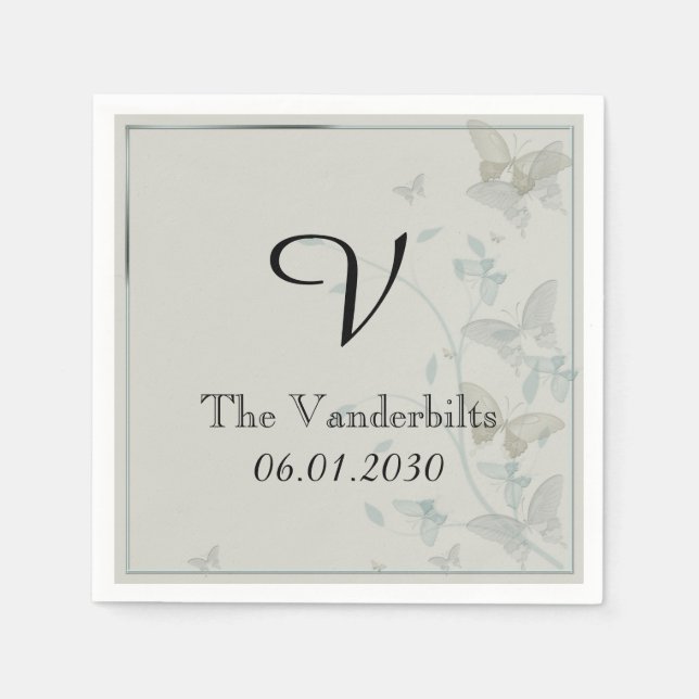 Gray and Blue Butterfly Medow Wedkin Napkin Serviette (Vorderseite)