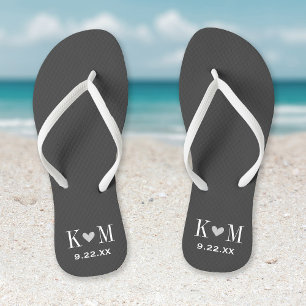 Gray and Charcoal Moderne Wedding Monogram Flip Flops