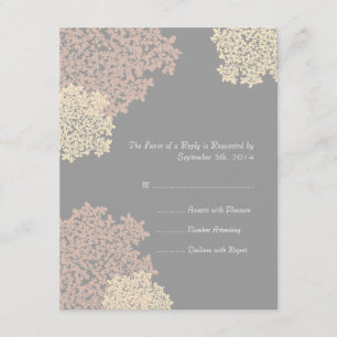 Gray and Cream Queen Anne's Lace Wedding RSVP Karte