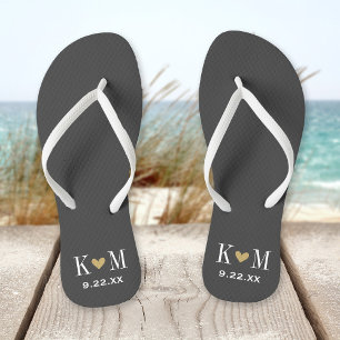 Gray and Gold Moderne Wedding Monogram Flip Flops