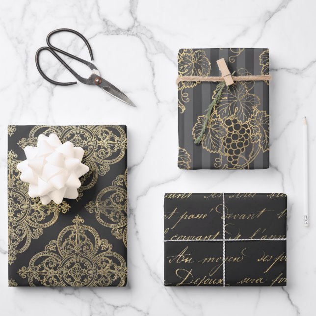 Gray and Gold Paris thematisch Geschenkpapier Set (Vorderseite)