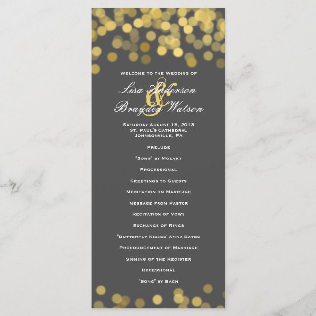 Gray and Gold Twinkle Modernes Hochzeitsprogramm Programm (Vorderseite)