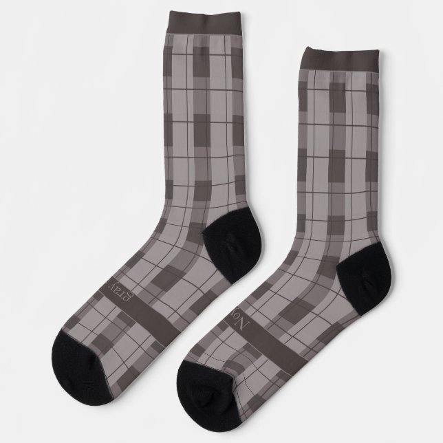 Gray and Grey Plaid, Text on Foot Socken (Linkes Detail)