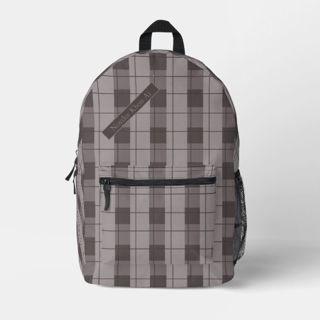 Gray and Grey Plaid, Your Name Bedruckter Rucksack (Vorderseite)