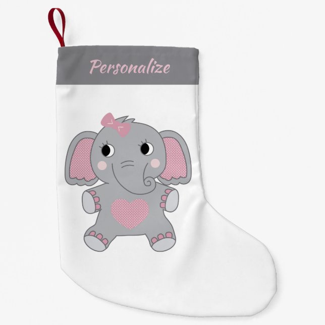 Gray and Pink Animated Baby Elephant Christmas Kleiner Weihnachtsstrumpf (Vorderseite)