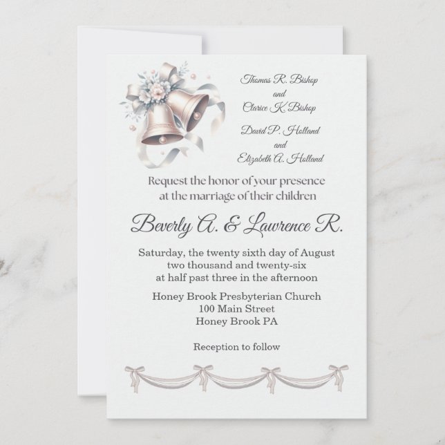 Gray and Pink Bells Wedding Invitation (Vorderseite)