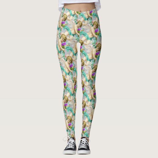 Gray Aqua Cherubs Leggings (Vorderseite)