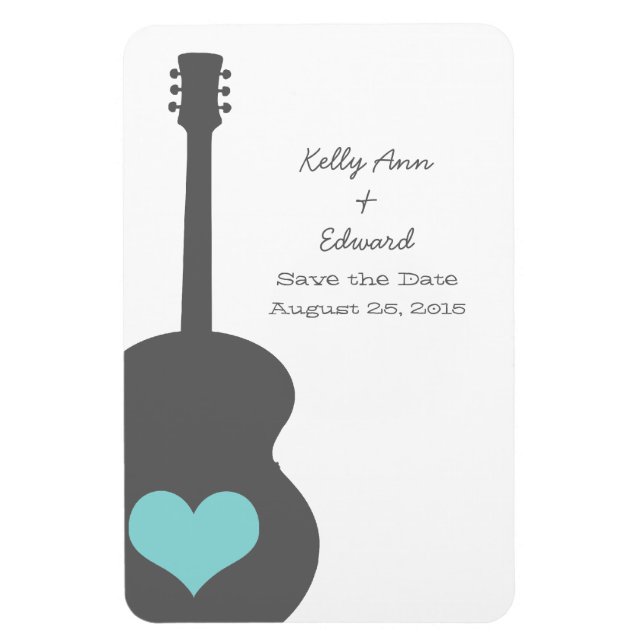 Gray/Aqua Guitar Heart Save the Date Magnet (Vertikal)