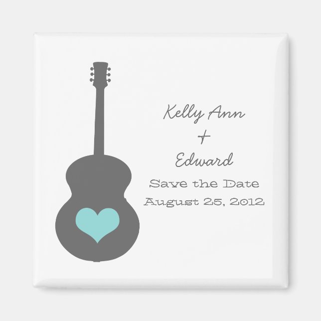 Gray/Aqua Guitar Heart Save the Date Magnet (Vorne)