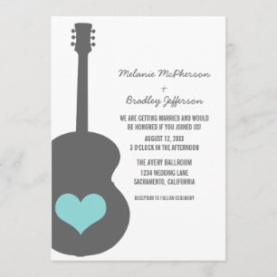 Gray/Aqua Guitar Herz Einladung Hochzeit