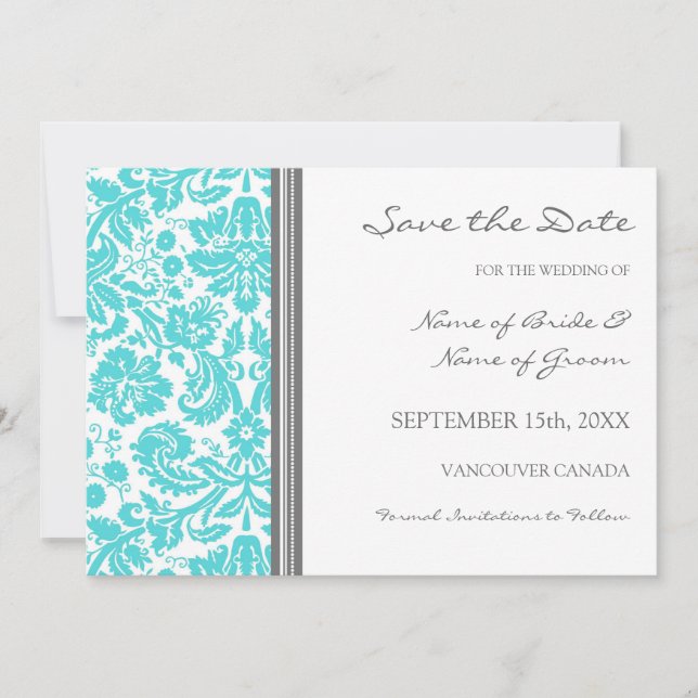 Gray Aqua Wedding Save the Date Card (Vorderseite)