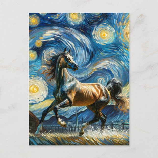 Gray Arabian Horse in Van Gogh Starry Night Postkarte (Vorderseite)