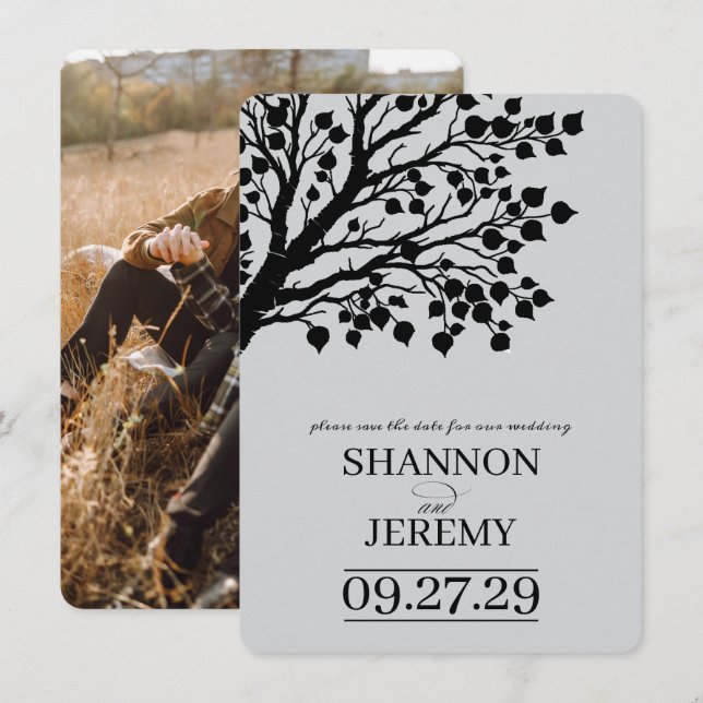 Gray Aspen Tree Wedding Save The Date (Vorne/Hinten)