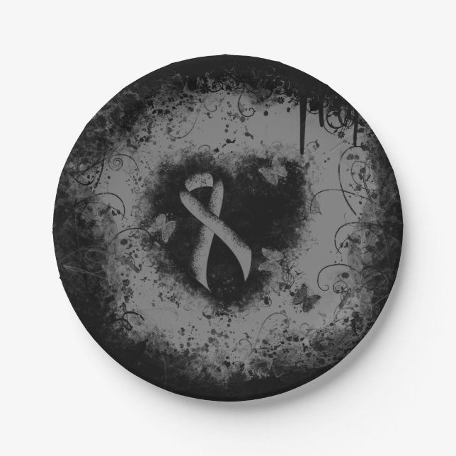 Gray Awareness Ribbon Grunge Herz Pappteller (Vorderseite)