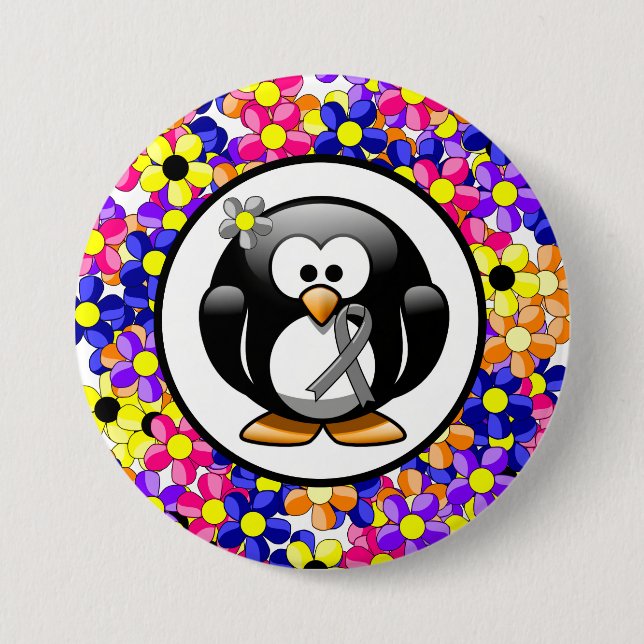 Gray Awareness Ribbon Penguin Button (Vorderseite)