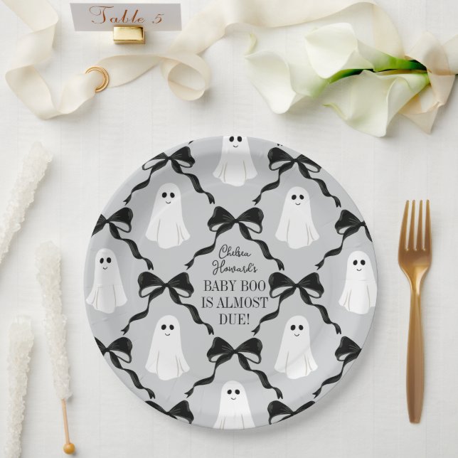 Gray Baby Boo Fast Due Geister und schwarze Bows Pappteller (Hochzeit)
