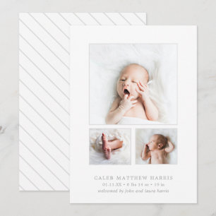 Gray Baby Boy Foto Collage Einfache Geburt Ankündigung