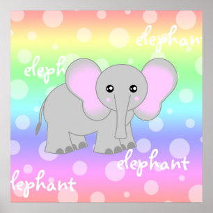 Gray Baby Elephant Niedlich Rainbow Poster Printin