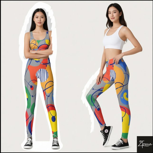 Gray Background Primary Color Abstract Shapes Leggings (Von Creator hochgeladen)