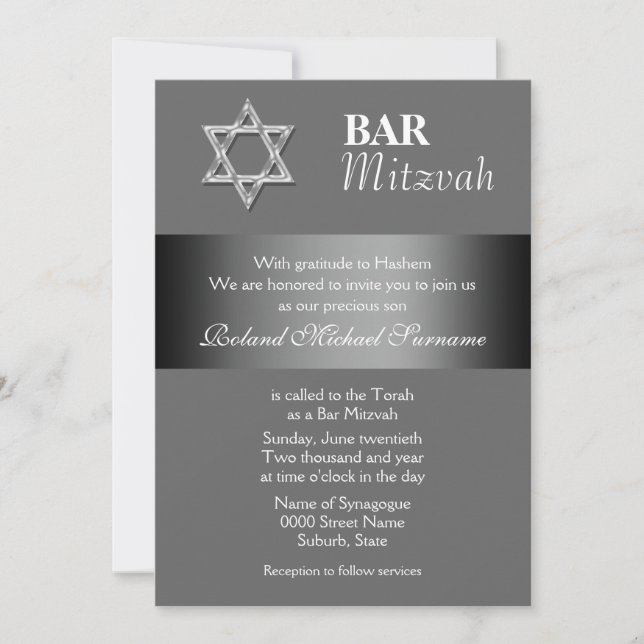 Gray-Bar mitzvah-Feierlichkeiten Einladung (Vorderseite)