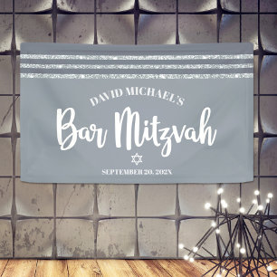 Gray Bar Mitzvah Modern Silver Tallit Bold Script Banner