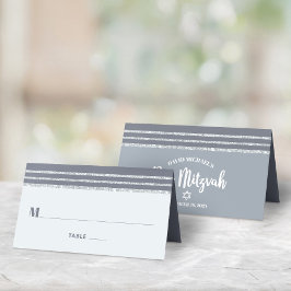 Gray Bar Mitzvah Silver Tallit Bold Script Modern Platzkarte