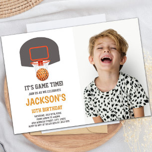 Gray Basket Basketball Invitations with photo Einladung