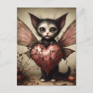 Gray Bat Cat Fairy mit rosa Herz Postkarte
