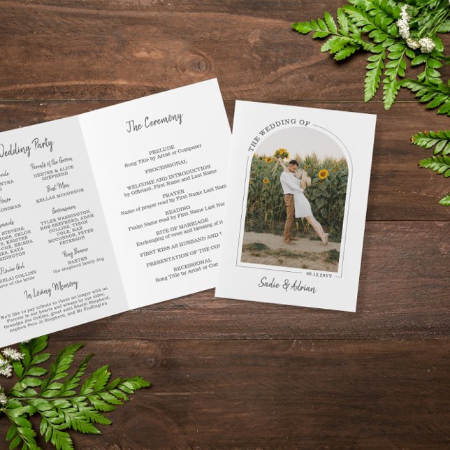 Gray Beautiful Arch Foto Wedding Programm (Von Creator hochgeladen)