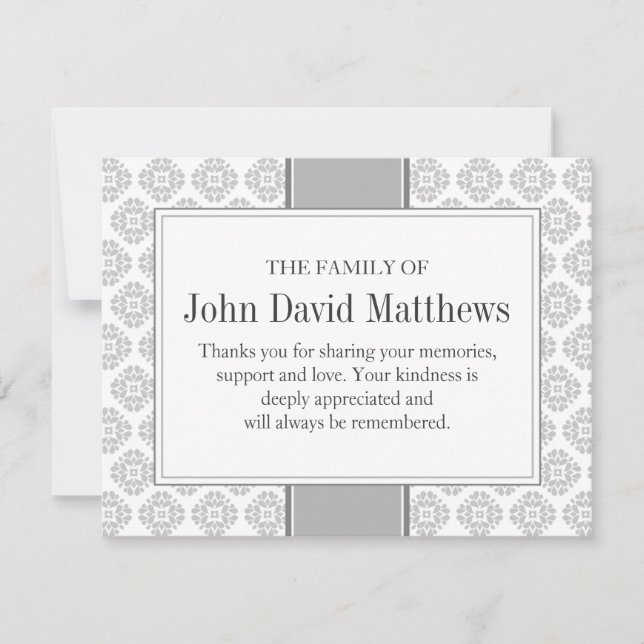 Gray Beerdigung Note Card Flat Bereavement Hinweis Mitteilungskarte (Vorderseite)