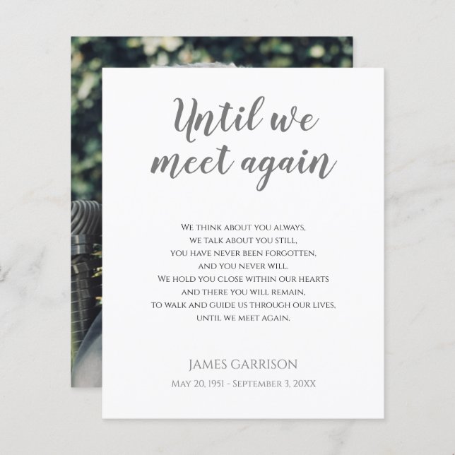 Gray bis wir wieder Gedenkgedicht mit Foto treffen (Vorne/Hinten)