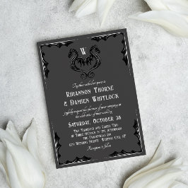 Gray Black Dragon Monogram Fantasy Wedding Einladung