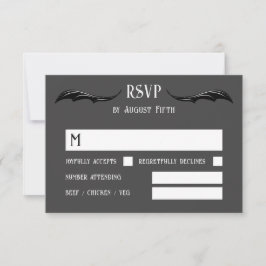 Gray Black Dragon Monogram Fantasy Wedding RSVP Karte