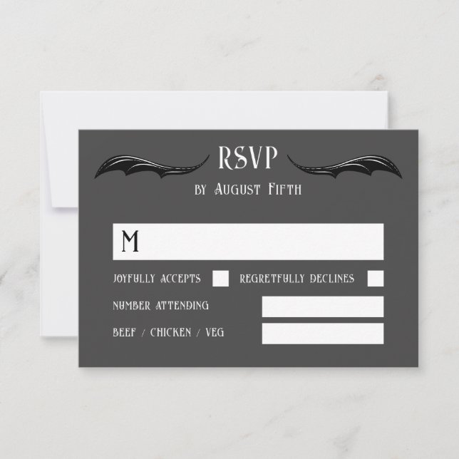 Gray Black Dragon Monogram Fantasy Wedding RSVP Karte (Vorderseite)