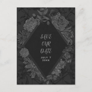 Gray Black Elegant Vintag Floral Save the Date Ankündigungspostkarte