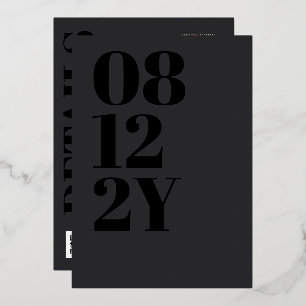 Gray Black Gold Typografie 2 in 1 QR Code Wedding Folieneinladung