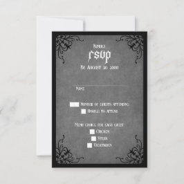 Gray Black Gothic Wedding RSVP Karte