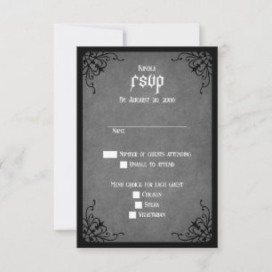 Gray Black Gothic Wedding RSVP Karte