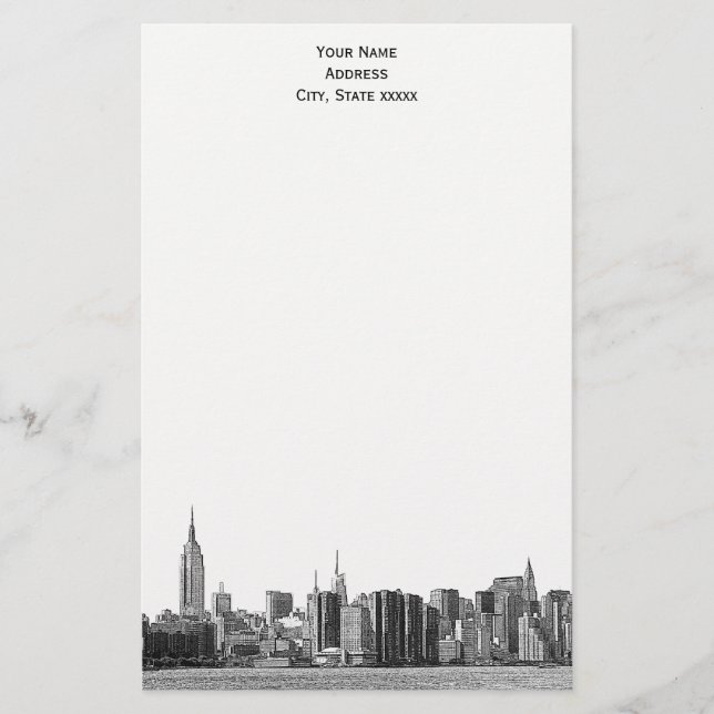 Gray Black NYC Skyline Etch 01 Stationery Briefpapier (Vorderseite)