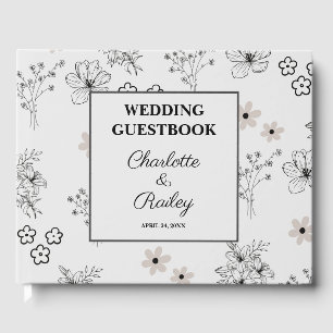 Gray Black Retro Y2K Hippie Blume Pattern Wedding Gästebuch