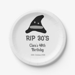 Gray black RIP 30's 40th birthday witch hat hallow Pappteller