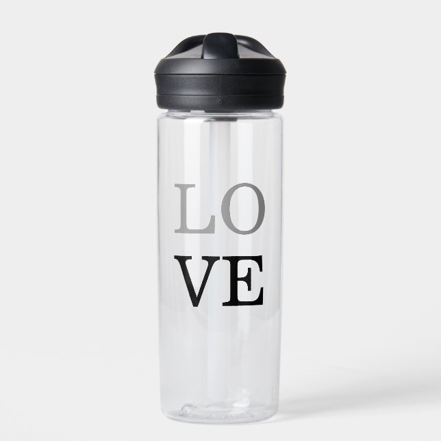 Gray Black Script Liebe Wedding Trinkflasche (Vorderseite)