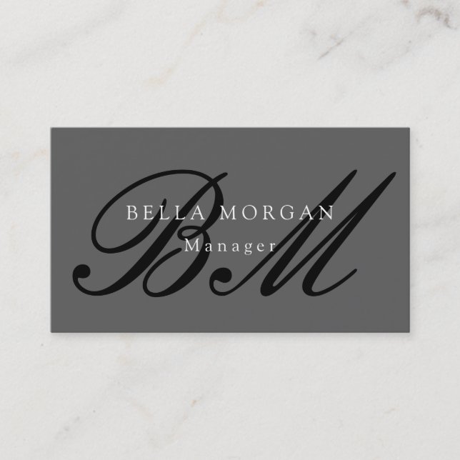 Gray Black Script Monogram Modern Stilvoll Visitenkarte (Vorderseite)