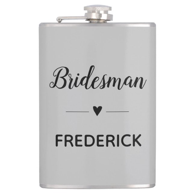 Gray Black Wedding Bridesman Personalisiert Flachmann (Vorderseite)