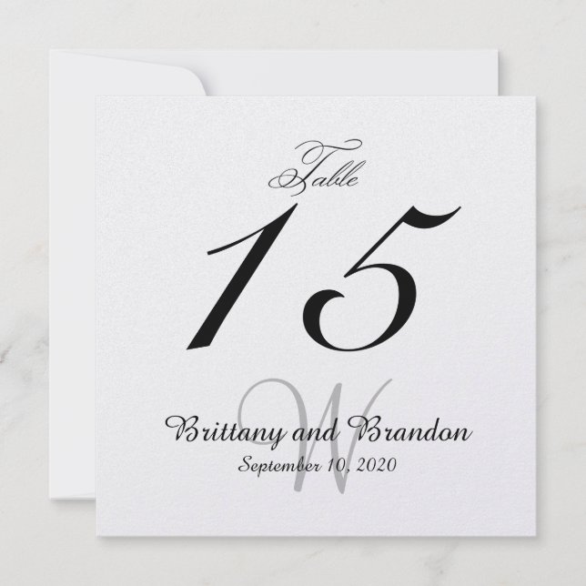 Gray Black Wedding Square Tischnummer Card (Vorderseite)